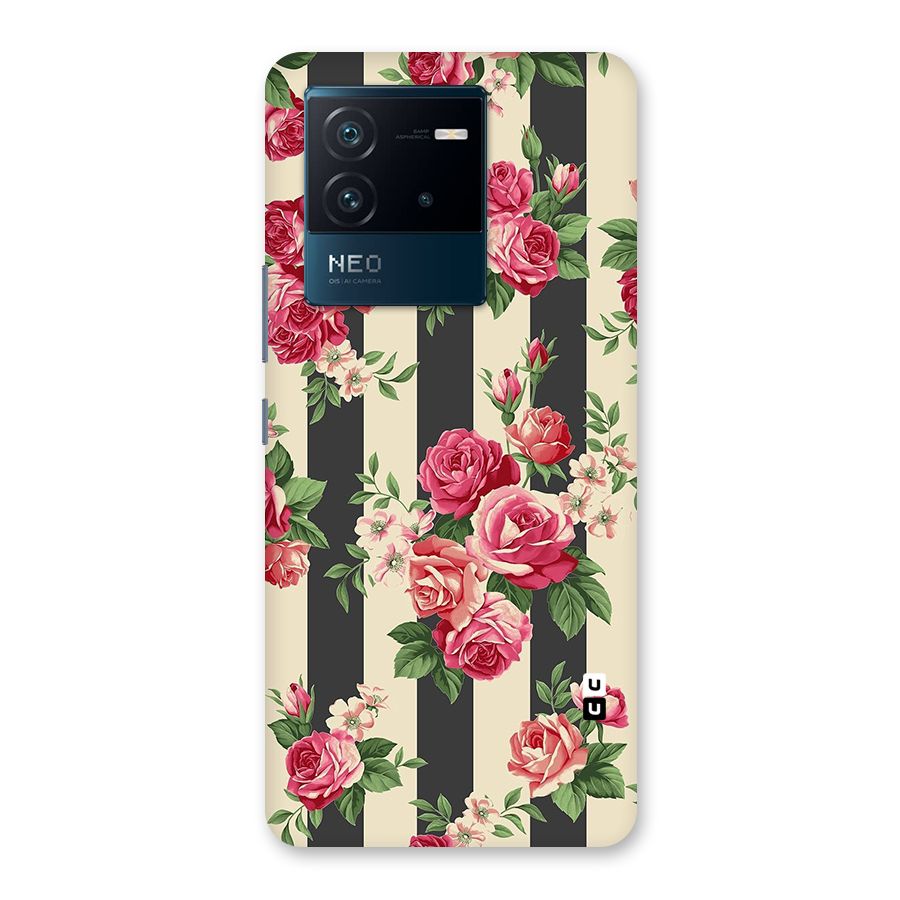 Stripes And Floral Back Case for Vivo iQOO Neo 6 5G