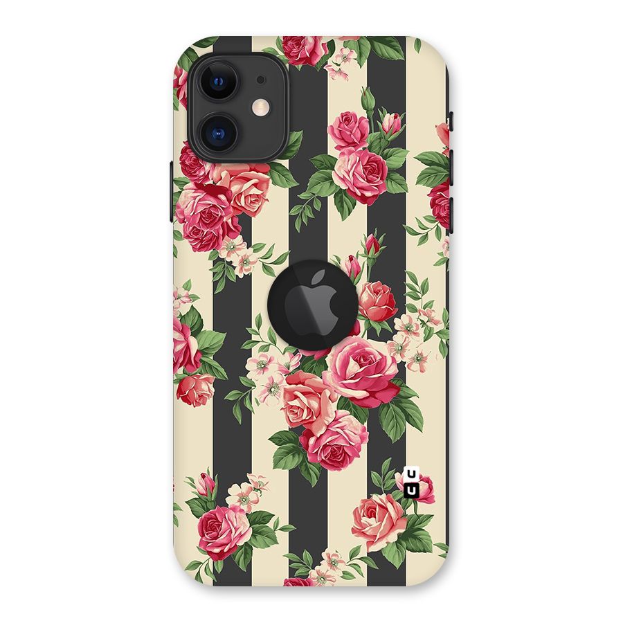 Stripes And Floral Back Case for iPhone 11 Logo Cut