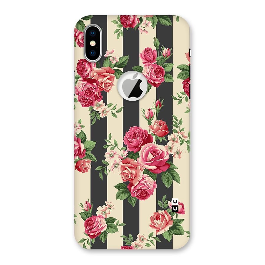 Stripes And Floral Back Case for iPhone X Logo Cut