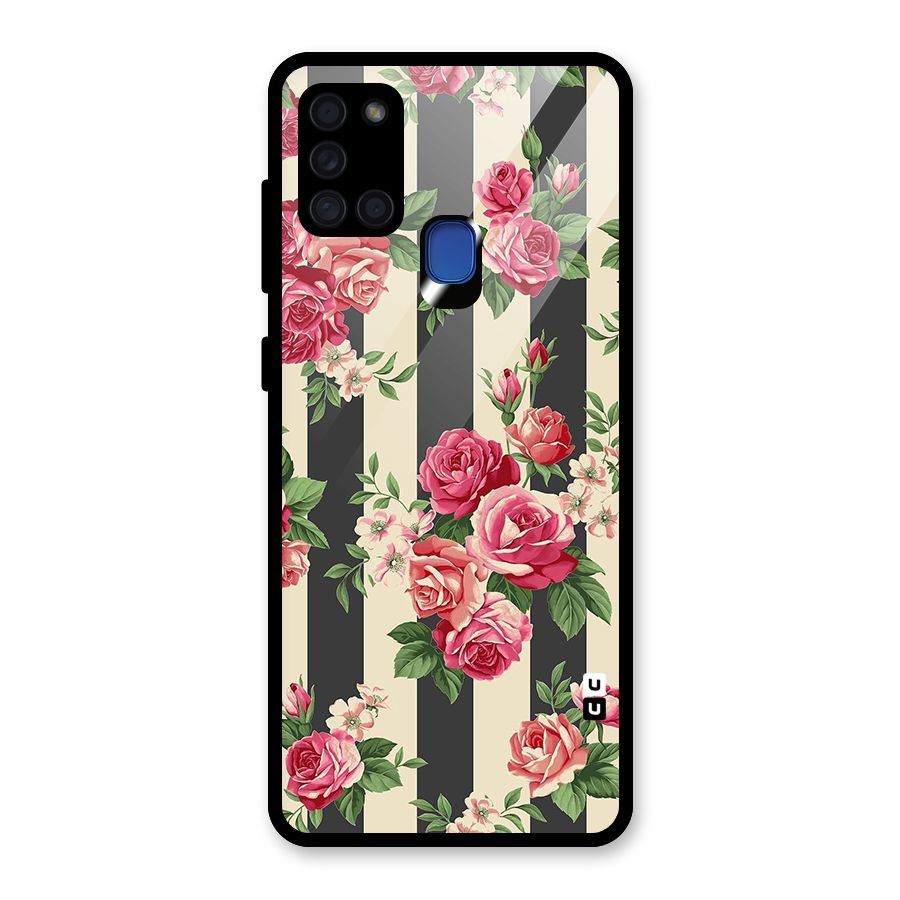 Stripes And Floral Glass Back Case for Galaxy A21s