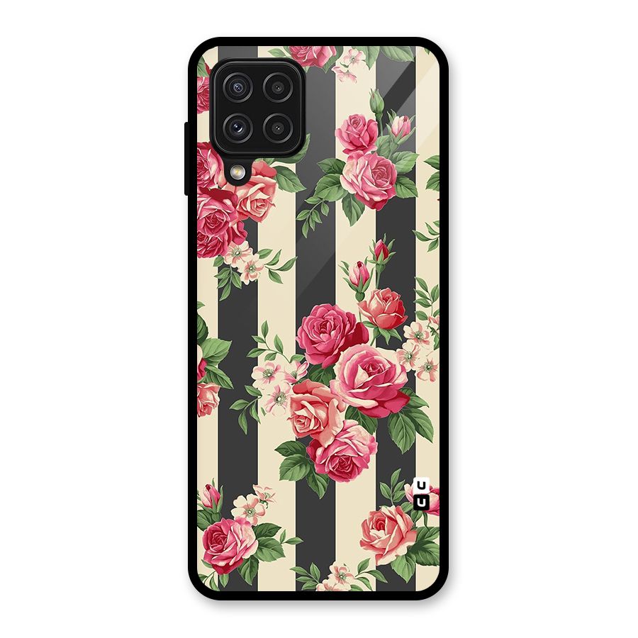Stripes And Floral Glass Back Case for Galaxy A22 4G