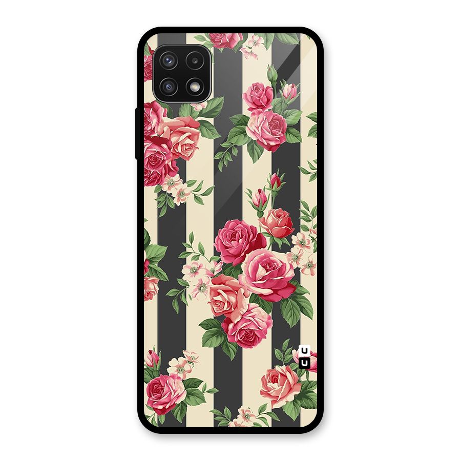 Stripes And Floral Glass Back Case for Galaxy A22 5G