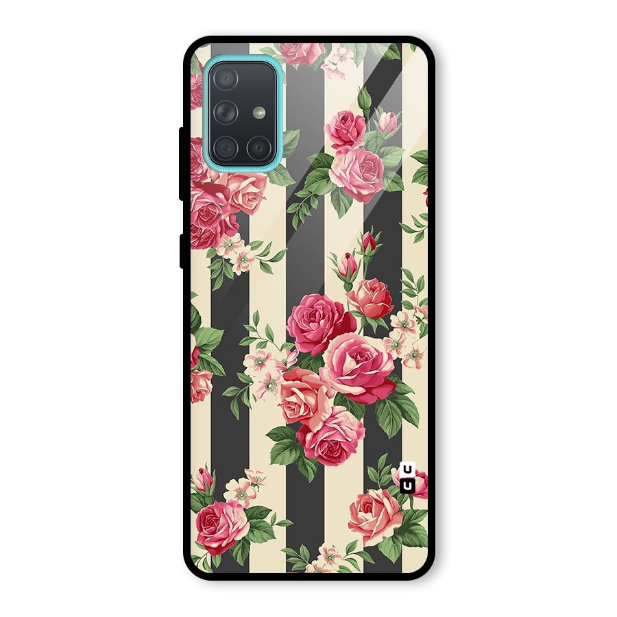Stripes And Floral Glass Back Case for Galaxy A71