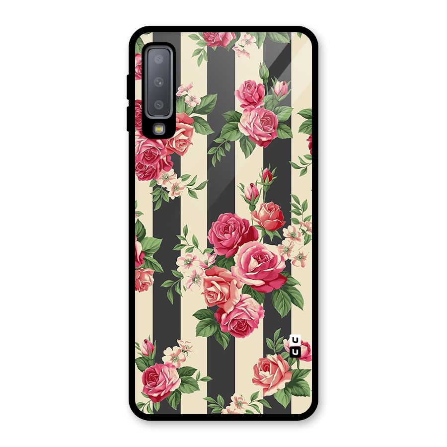 Stripes And Floral Glass Back Case for Galaxy A7 (2018)