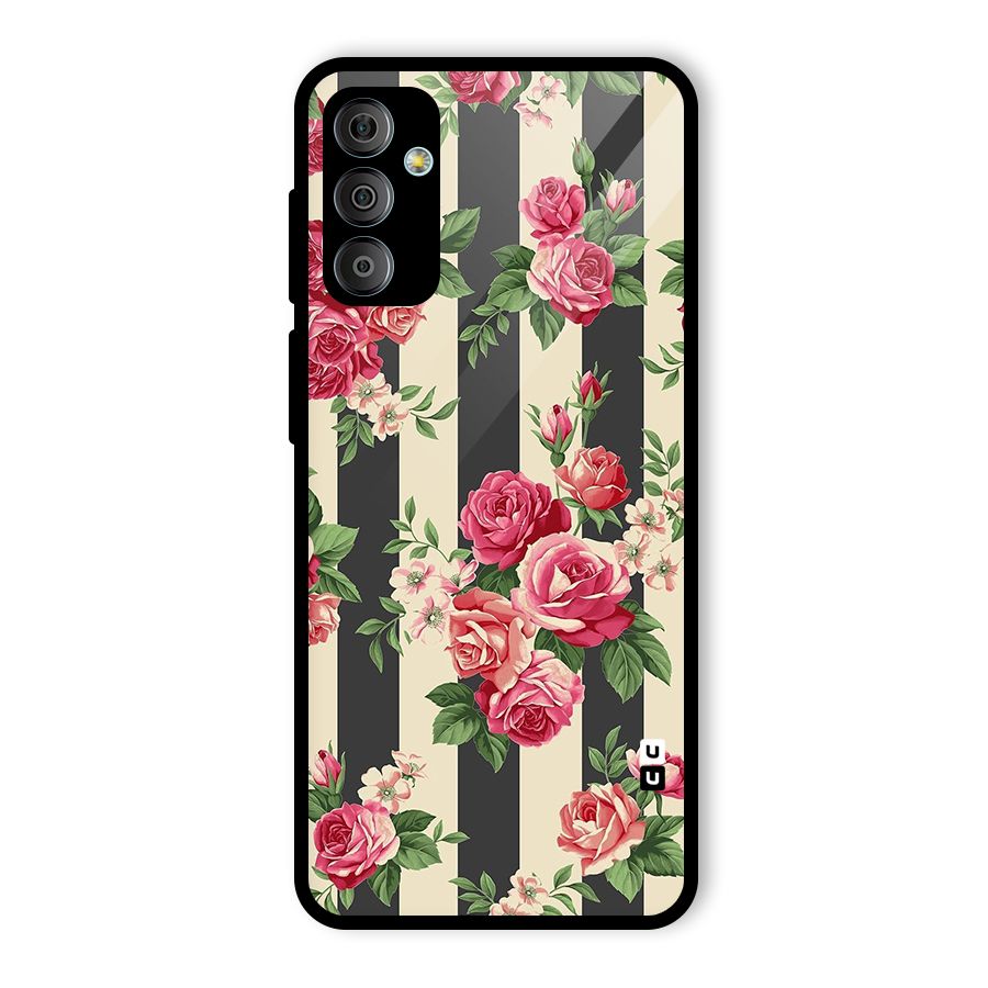 Stripes And Floral Glass Back Case for Galaxy F23