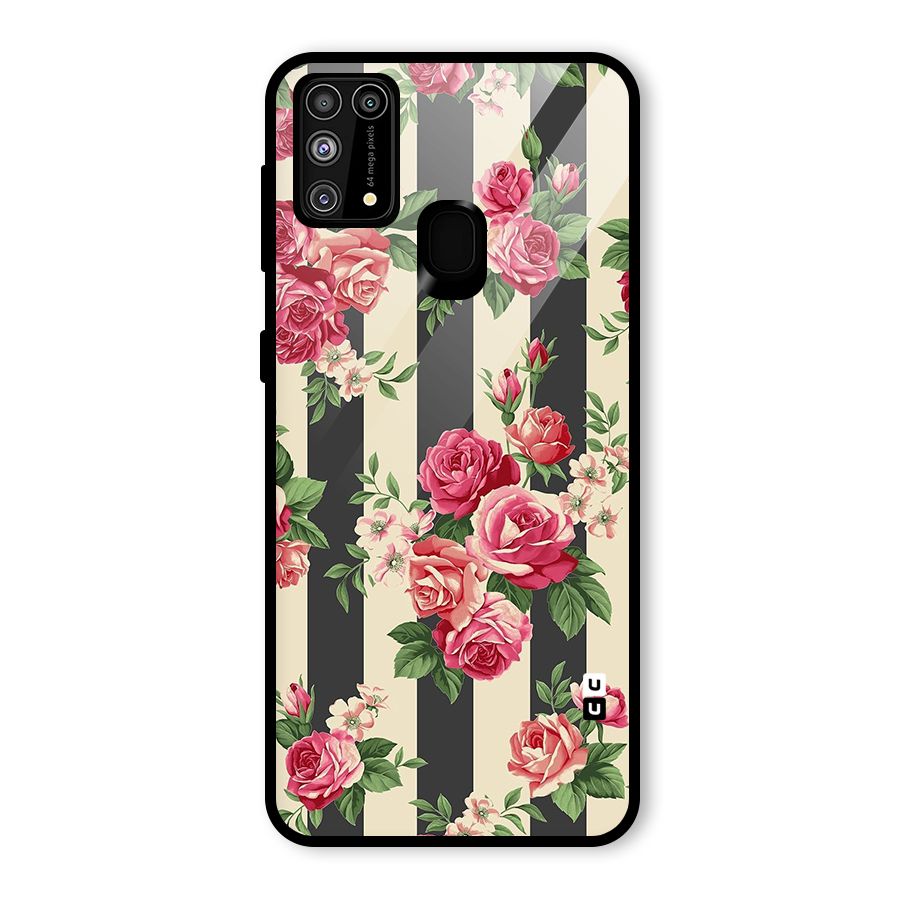 Stripes And Floral Glass Back Case for Galaxy F41