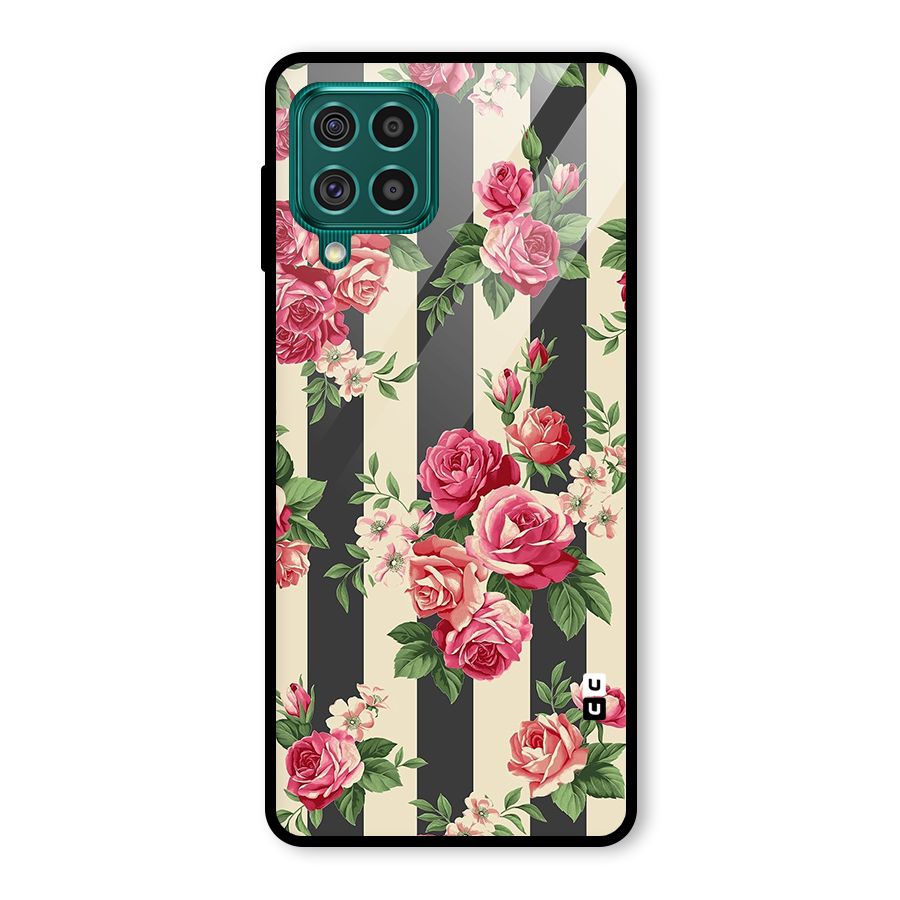 Stripes And Floral Glass Back Case for Galaxy F62