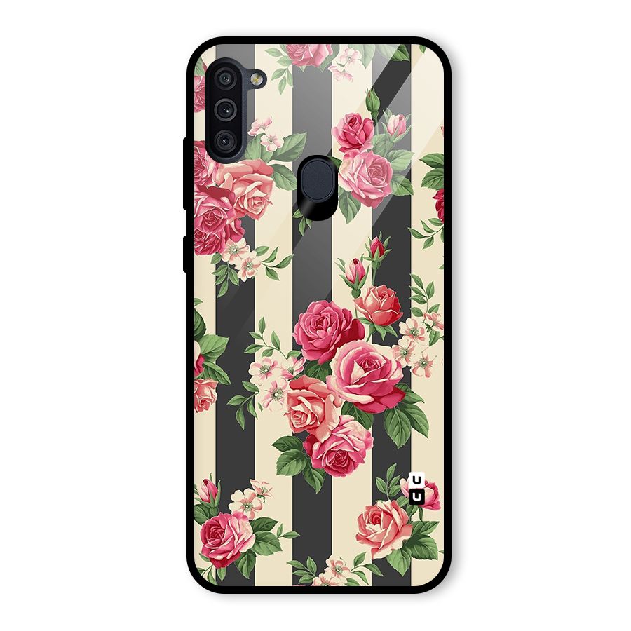 Stripes And Floral Glass Back Case for Galaxy M11
