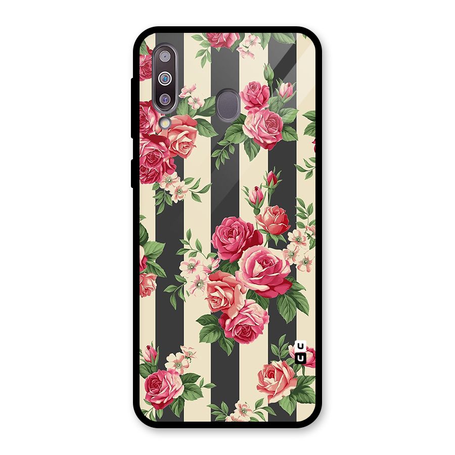 Stripes And Floral Glass Back Case for Galaxy M30