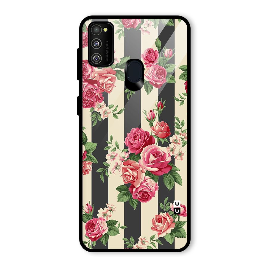 Stripes And Floral Glass Back Case for Galaxy M30s