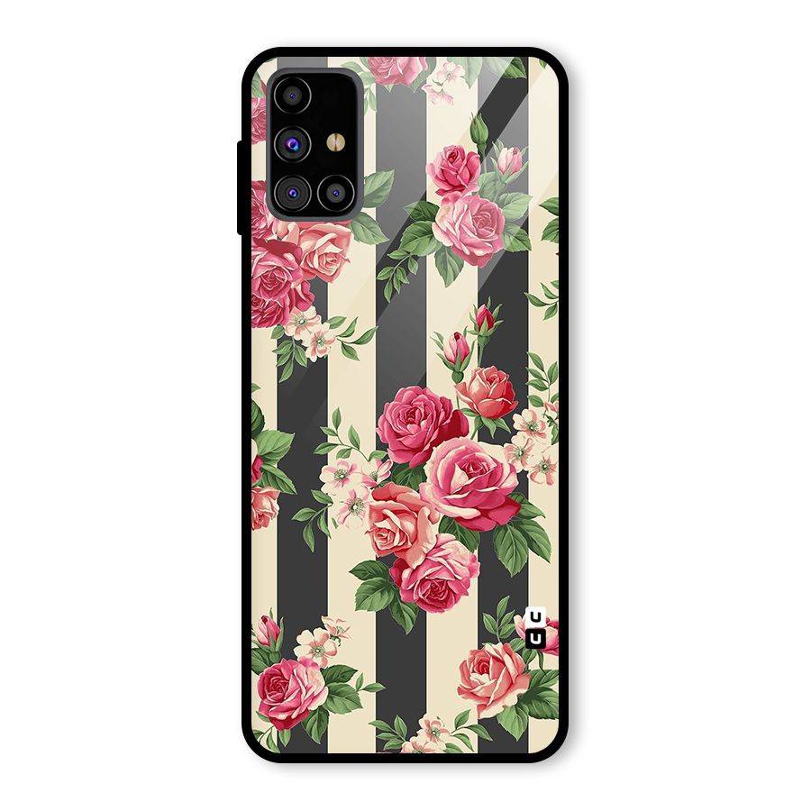 Stripes And Floral Glass Back Case for Galaxy M31s