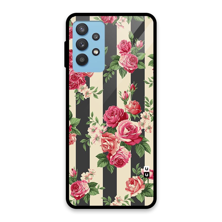 Stripes And Floral Glass Back Case for Galaxy M32 5G
