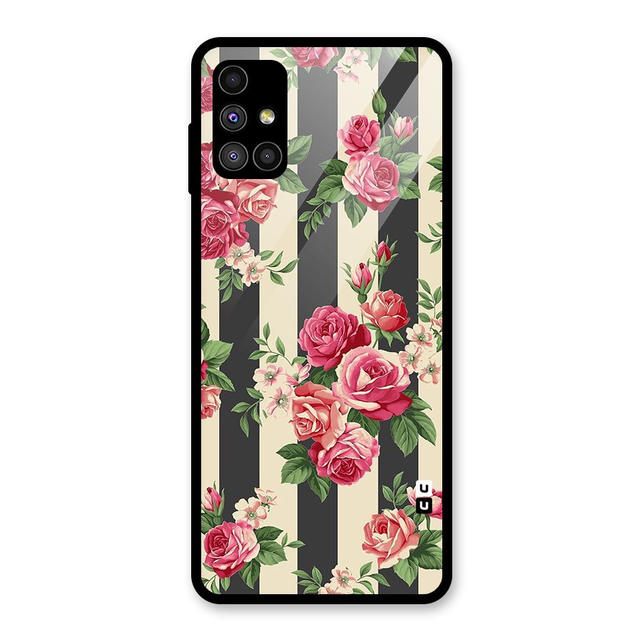 Stripes And Floral Glass Back Case for Galaxy M51