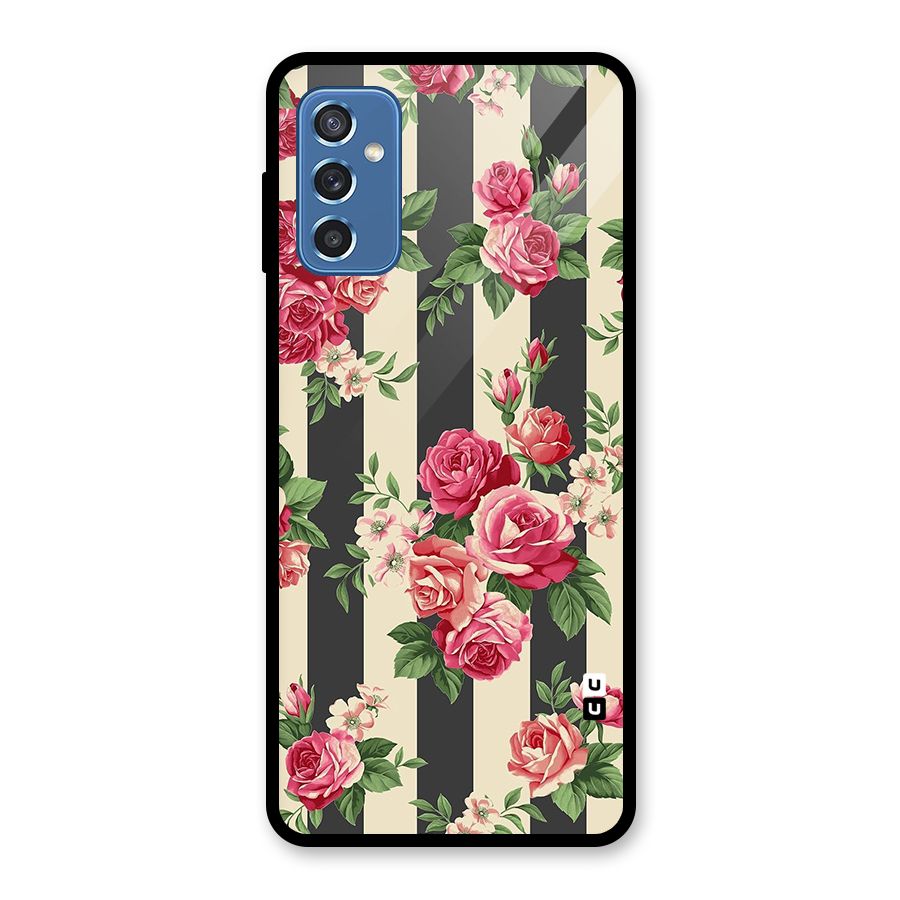 Stripes And Floral Glass Back Case for Galaxy M52 5G