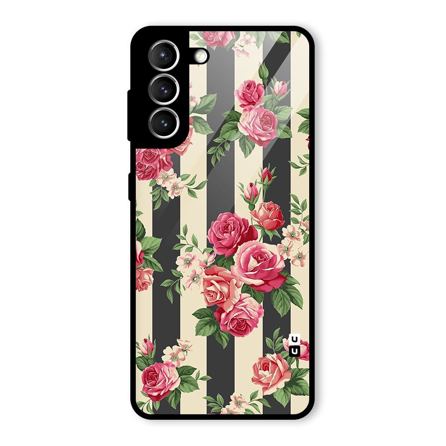 Stripes And Floral Glass Back Case for Galaxy S21 5G