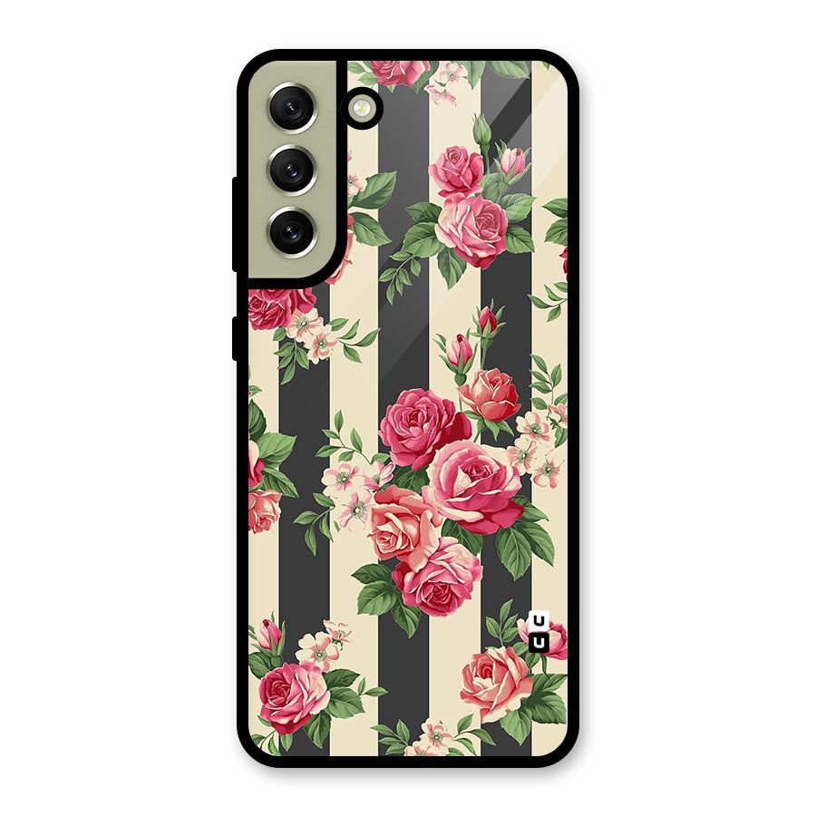 Stripes And Floral Glass Back Case for Galaxy S21 FE 5G