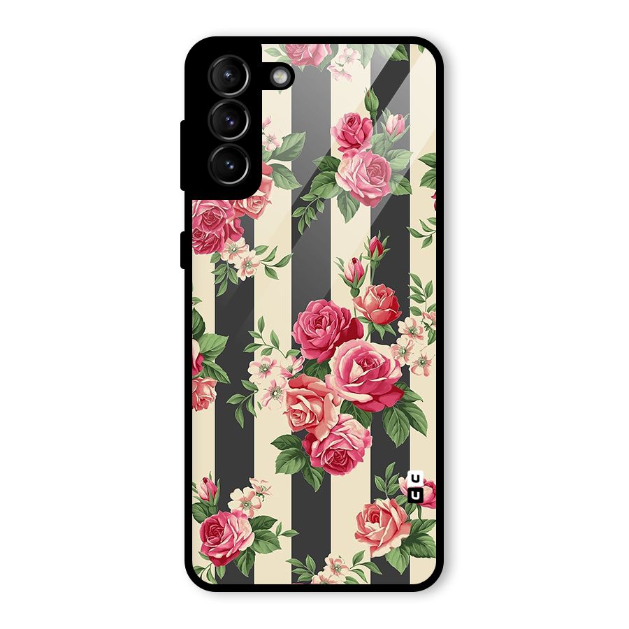 Stripes And Floral Glass Back Case for Galaxy S21 Plus