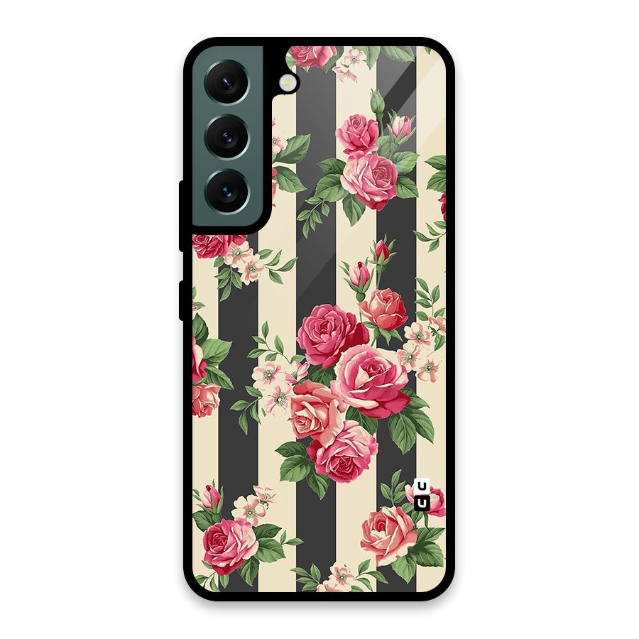 Stripes And Floral Glass Back Case for Galaxy S22 5G