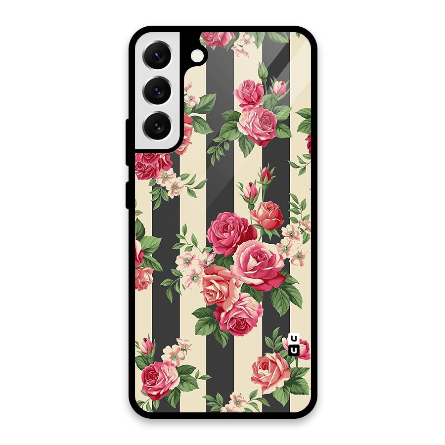 Stripes And Floral Glass Back Case for Galaxy S22 Plus 5G
