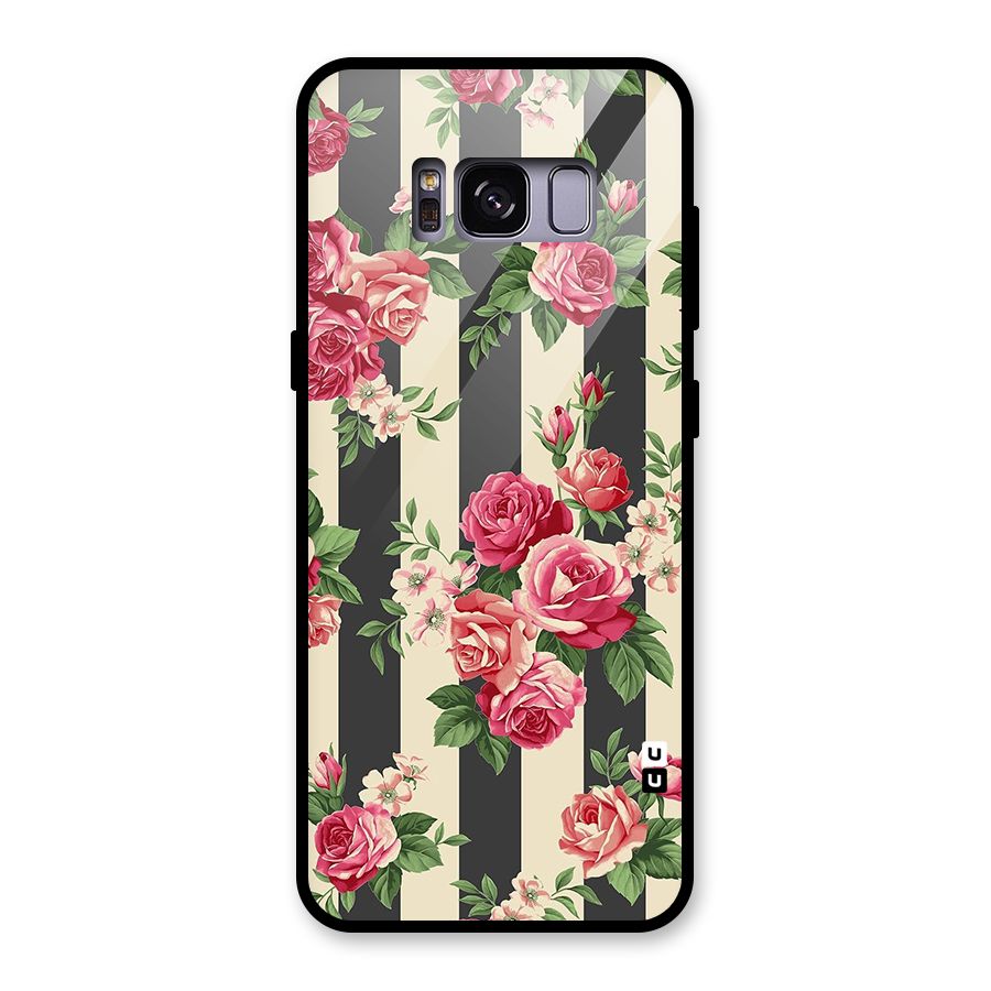 Stripes And Floral Glass Back Case for Galaxy S8