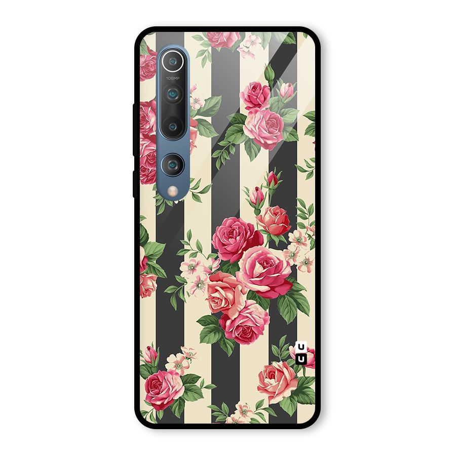 Stripes And Floral Glass Back Case for Mi 10