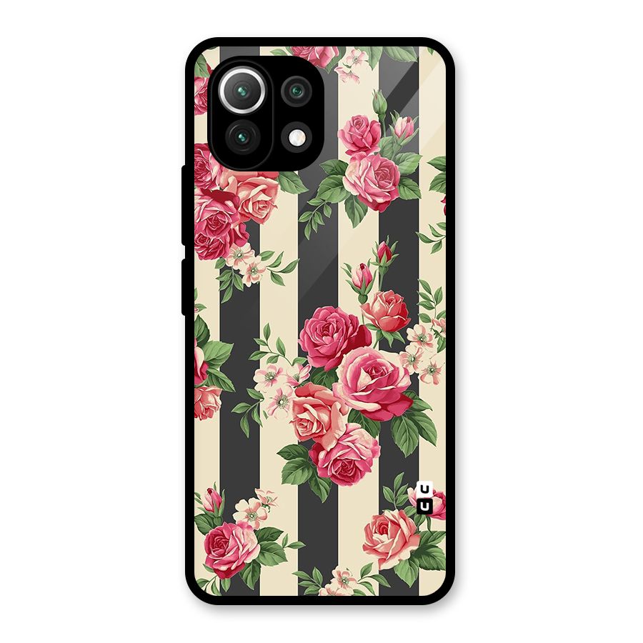 Stripes And Floral Glass Back Case for Mi 11 Lite NE 5G