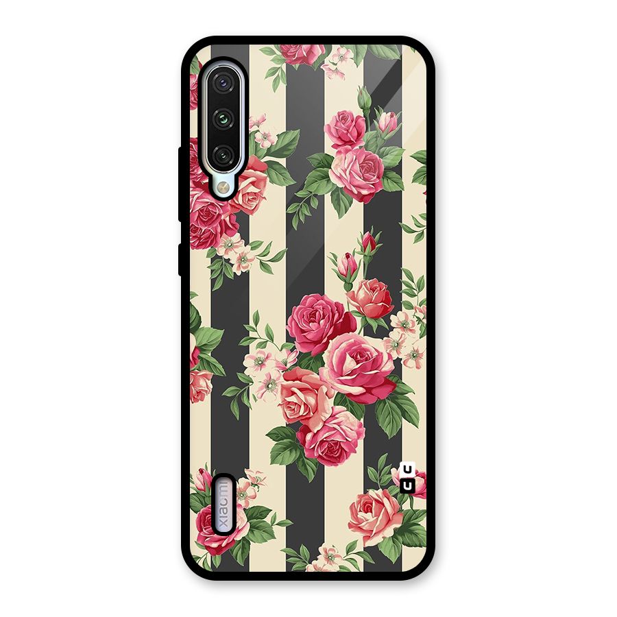 Stripes And Floral Glass Back Case for Mi A3