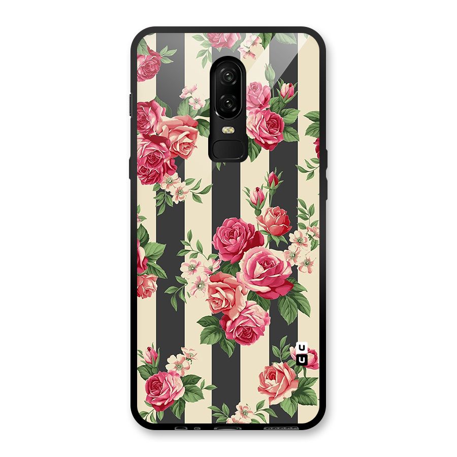 Stripes And Floral Glass Back Case for OnePlus 6
