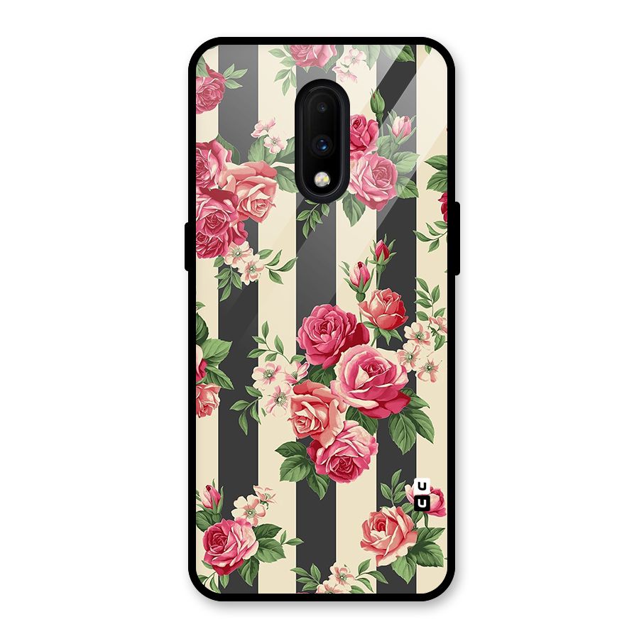 Stripes And Floral Glass Back Case for OnePlus 7
