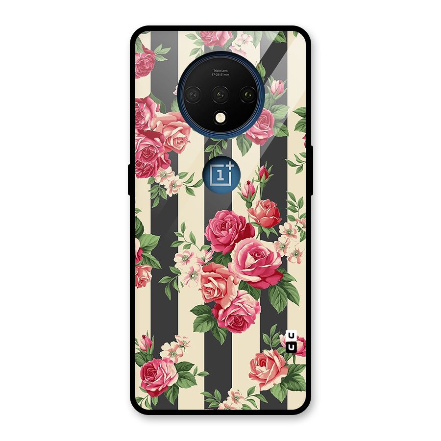 Stripes And Floral Glass Back Case for OnePlus 7T