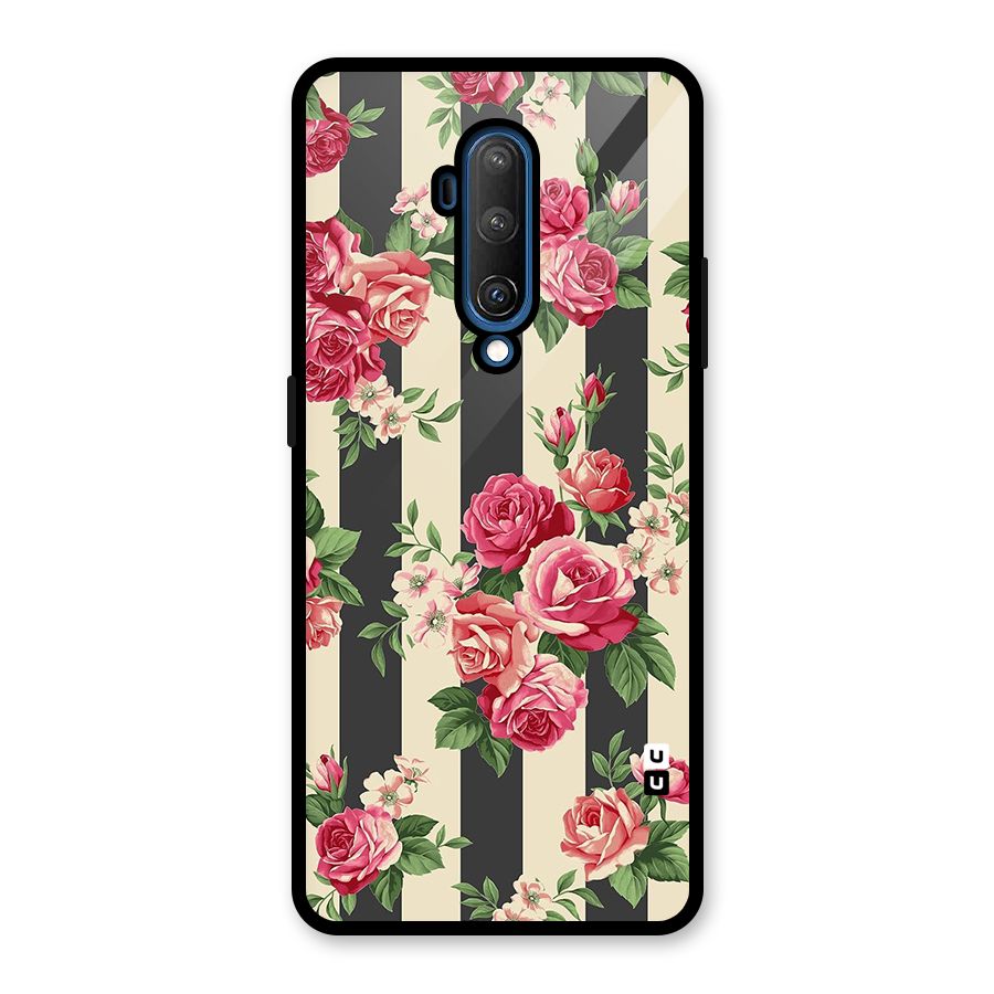 Stripes And Floral Glass Back Case for OnePlus 7T Pro