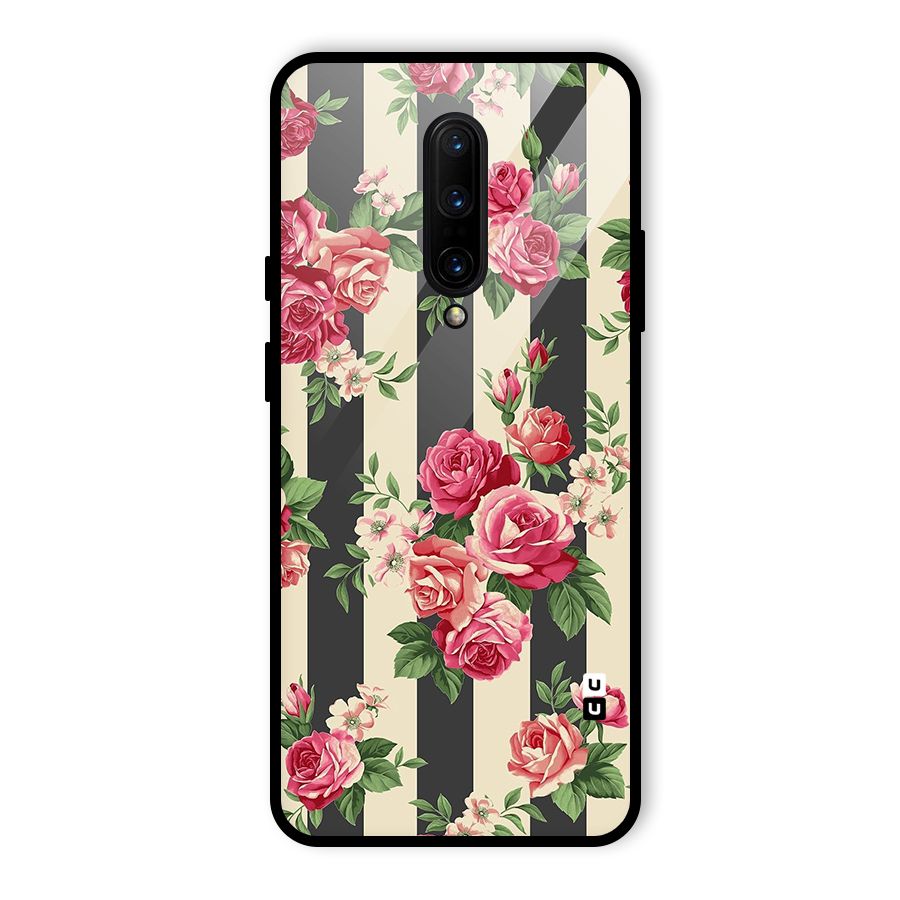 Stripes And Floral Glass Back Case for OnePlus 7 Pro