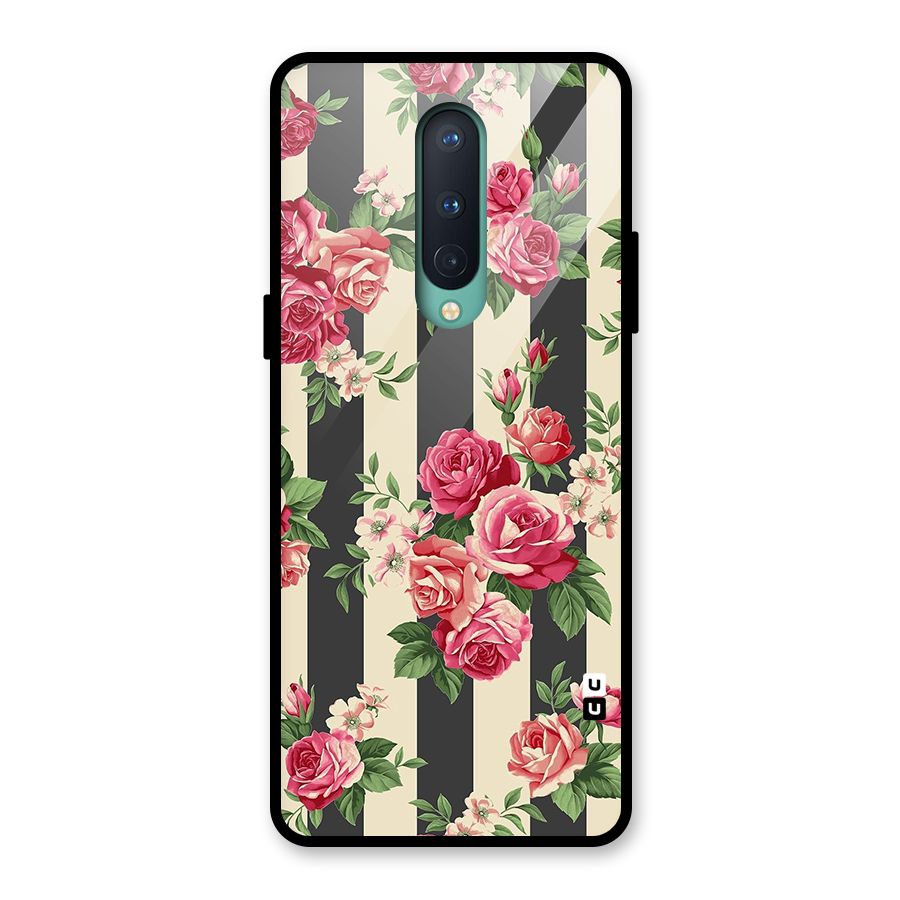 Stripes And Floral Glass Back Case for OnePlus 8