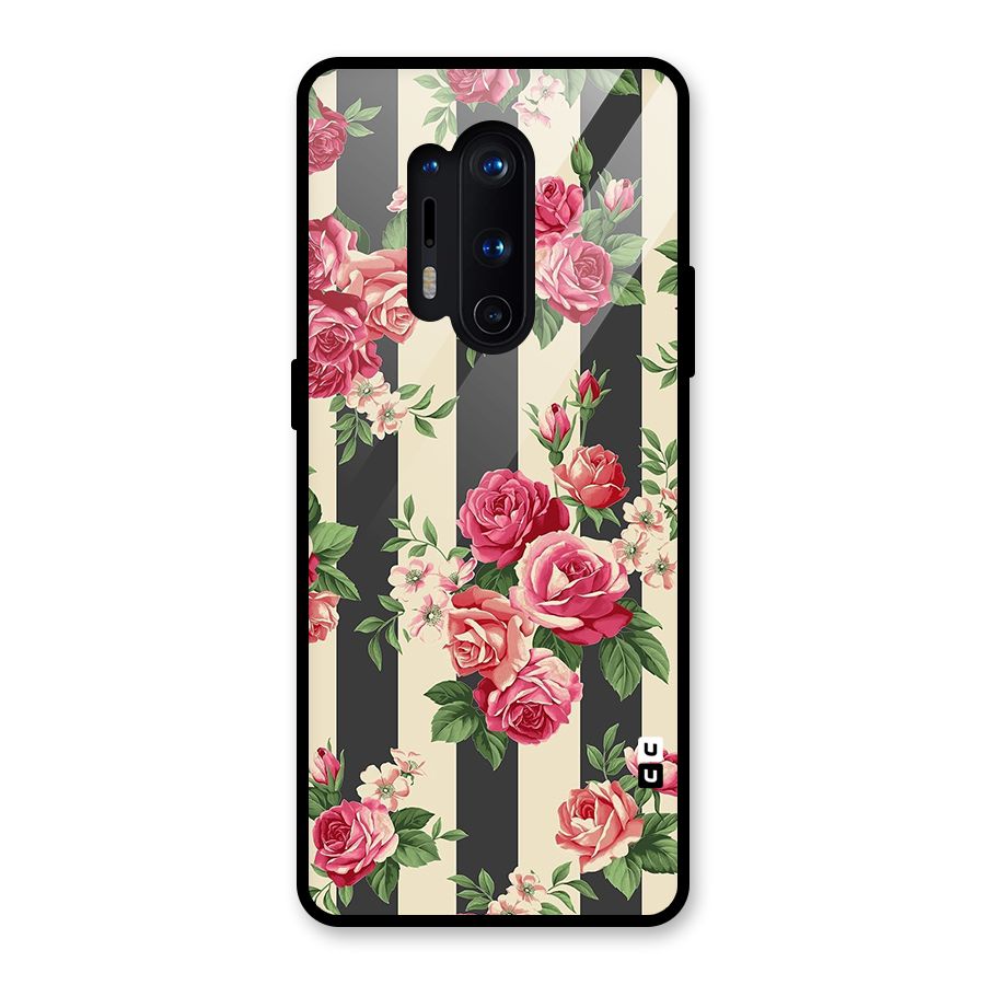 Stripes And Floral Glass Back Case for OnePlus 8 Pro