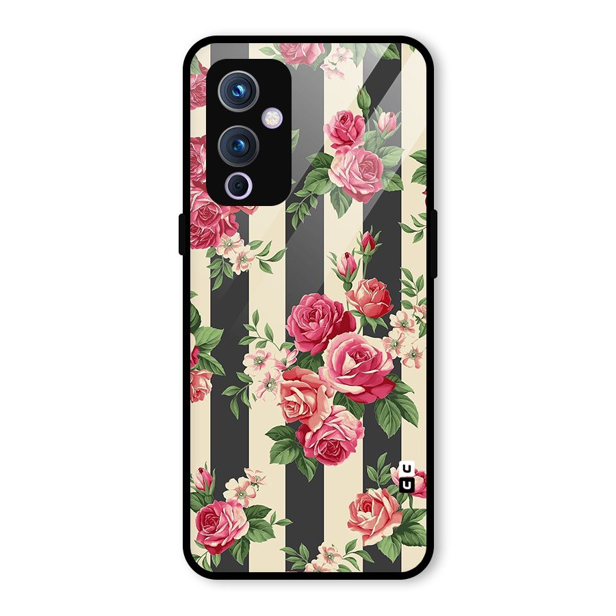 Stripes And Floral Glass Back Case for OnePlus 9