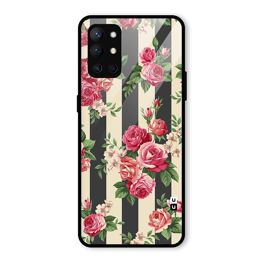 Stripes And Floral Glass Back Case for OnePlus 9R