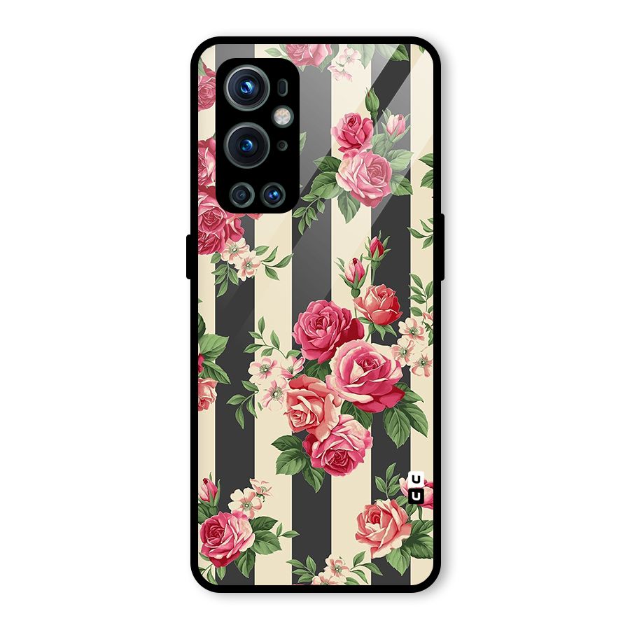 Stripes And Floral Glass Back Case for OnePlus 9 Pro