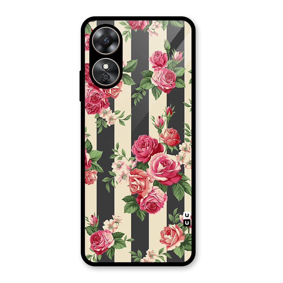 Stripes And Floral Glass Back Case for Oppo A17