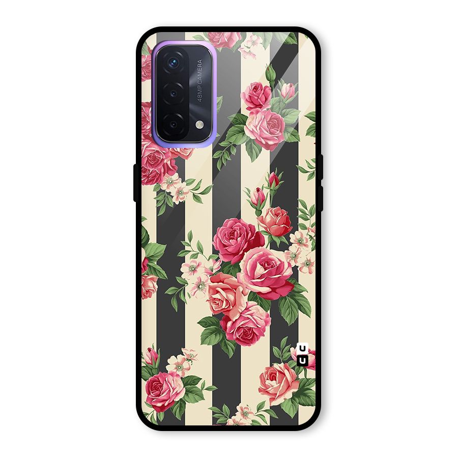 Stripes And Floral Glass Back Case for Oppo A74 5G
