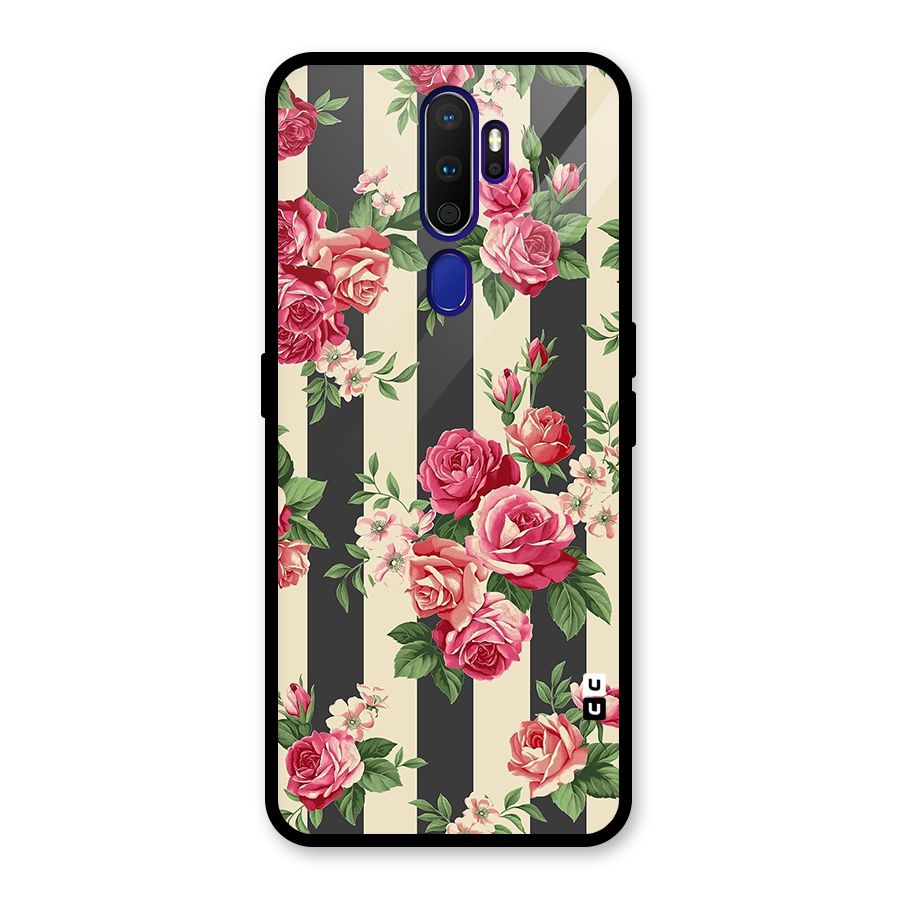 Stripes And Floral Glass Back Case for Oppo A9 (2020)