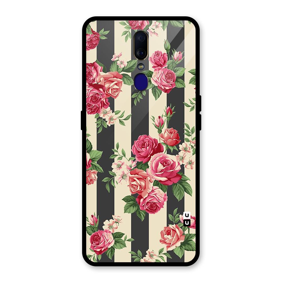 Stripes And Floral Glass Back Case for Oppo F11