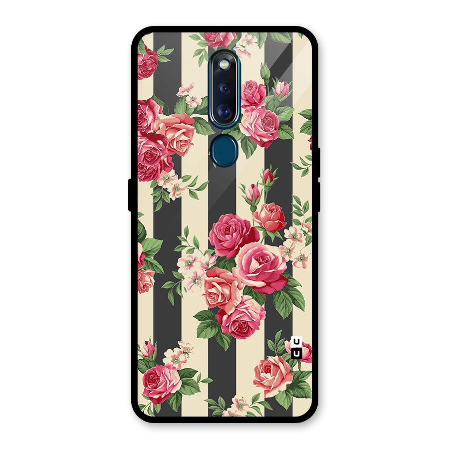 Stripes And Floral Glass Back Case for Oppo F11 Pro