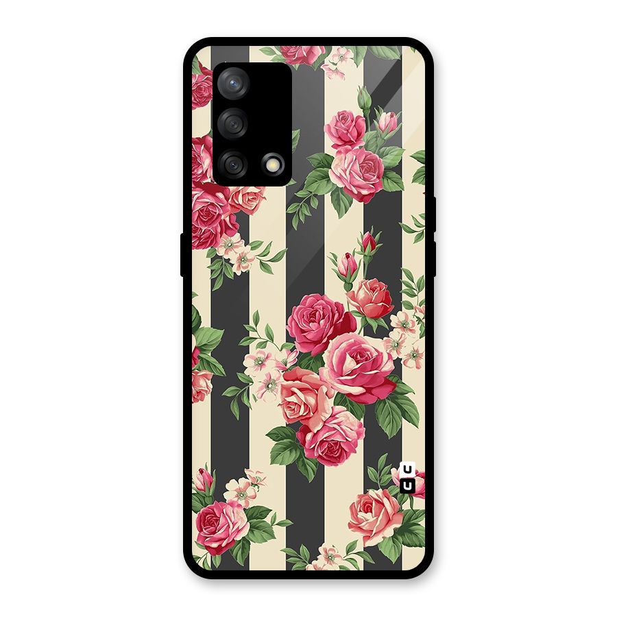 Stripes And Floral Glass Back Case for Oppo F19
