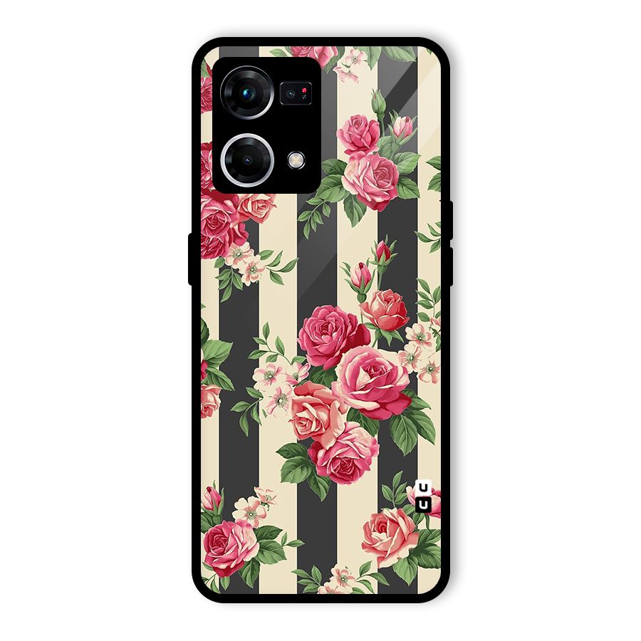 Stripes And Floral Glass Back Case for Oppo F21 Pro 4G
