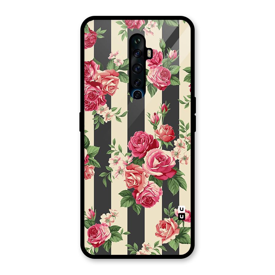 Stripes And Floral Glass Back Case for Oppo Reno2 Z