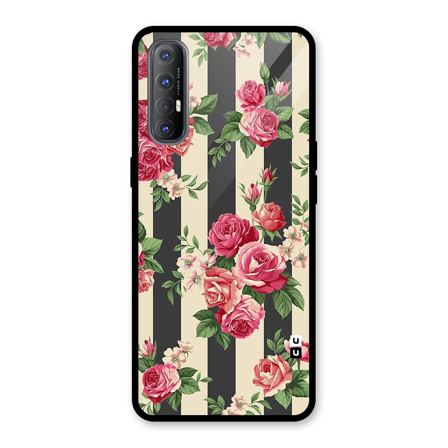 Stripes And Floral Glass Back Case for Oppo Reno3 Pro