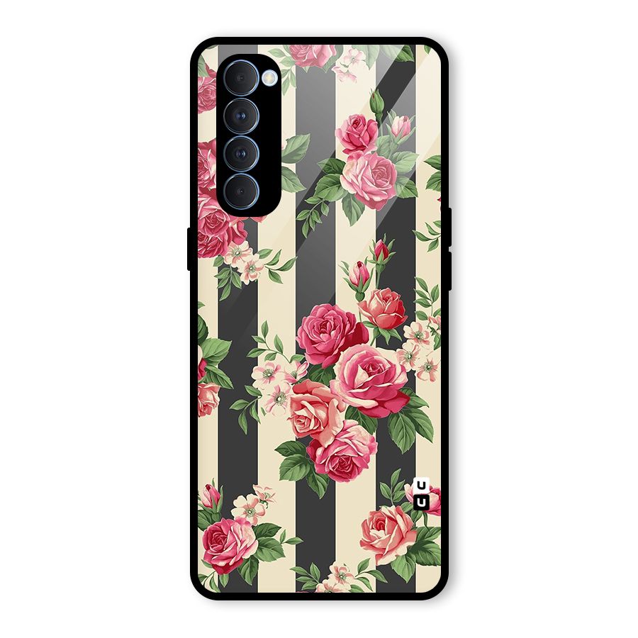Stripes And Floral Glass Back Case for Oppo Reno4 Pro