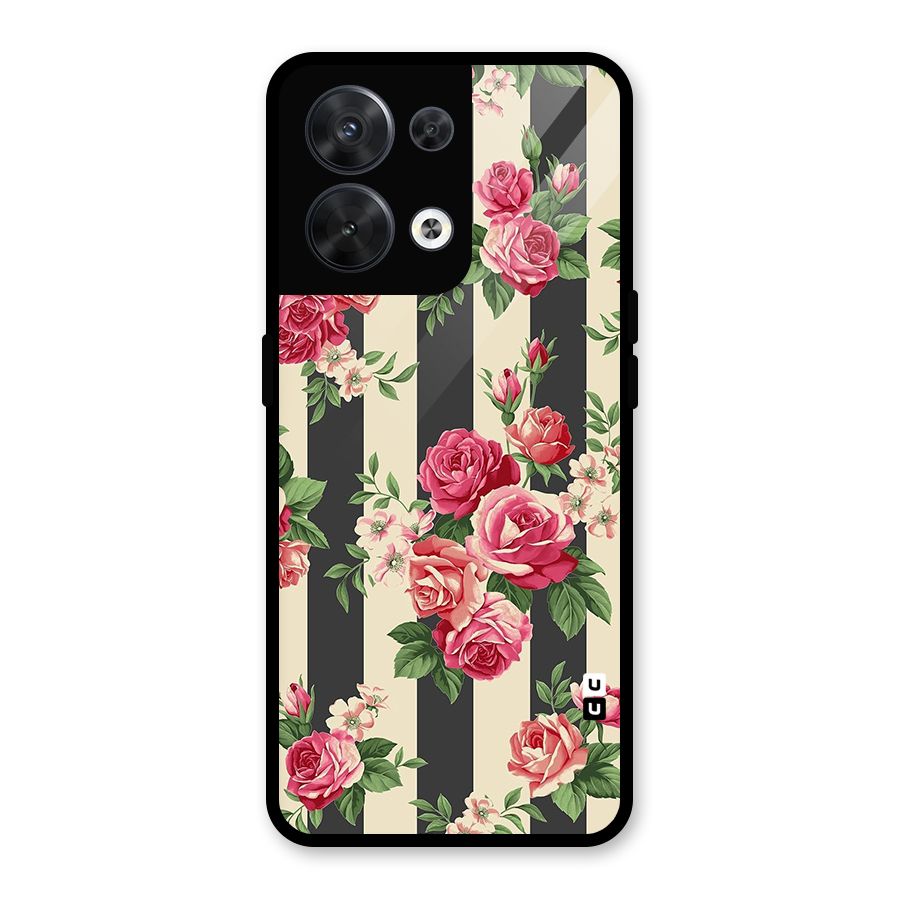 Stripes And Floral Glass Back Case for Oppo Reno8 5G