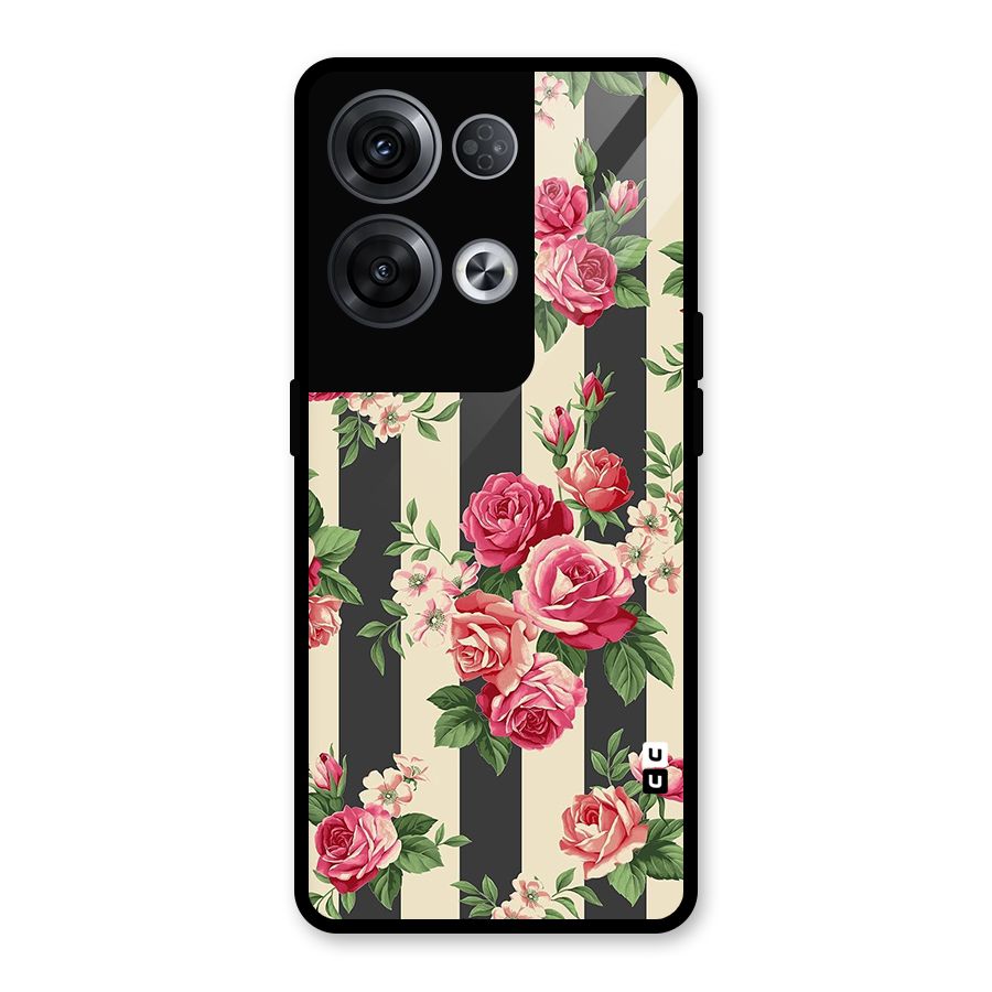 Stripes And Floral Glass Back Case for Oppo Reno8 Pro 5G