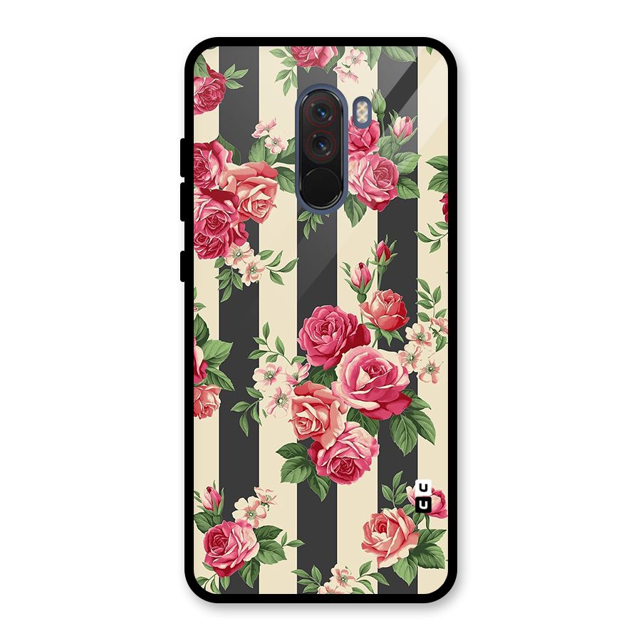 Stripes And Floral Glass Back Case for Poco F1
